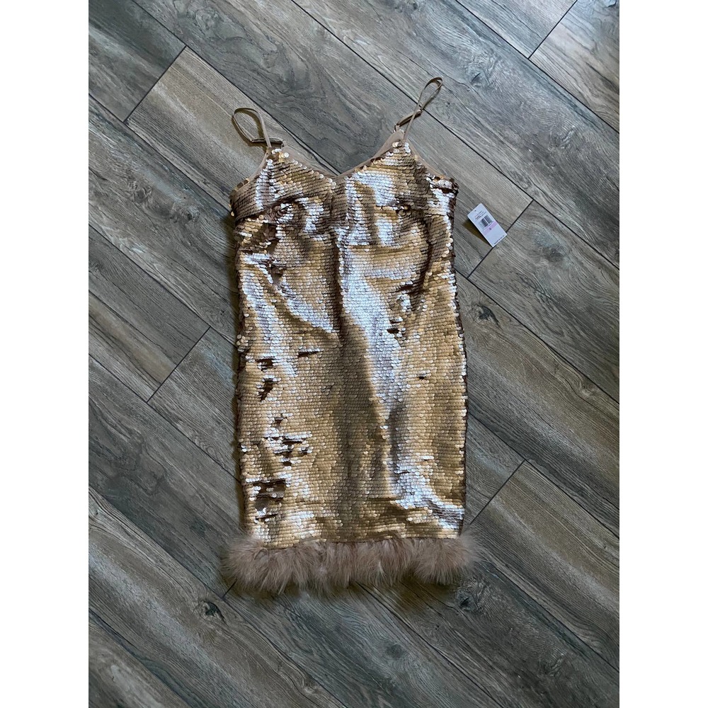 Cece Luxe Blush Gold Sequin Slip Dress Sz 6